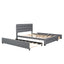 Queen Upholstered Platform Bed with Twin Size Trundle and Two Drawers Grey - Korvel