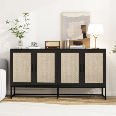 Rattan 4-Door Sideboard , Sideboard Buffet Storage Cabinet,Accent Storage Cabinet , Large Cabinet With 4 Rattan Decorated Doors - Korvel