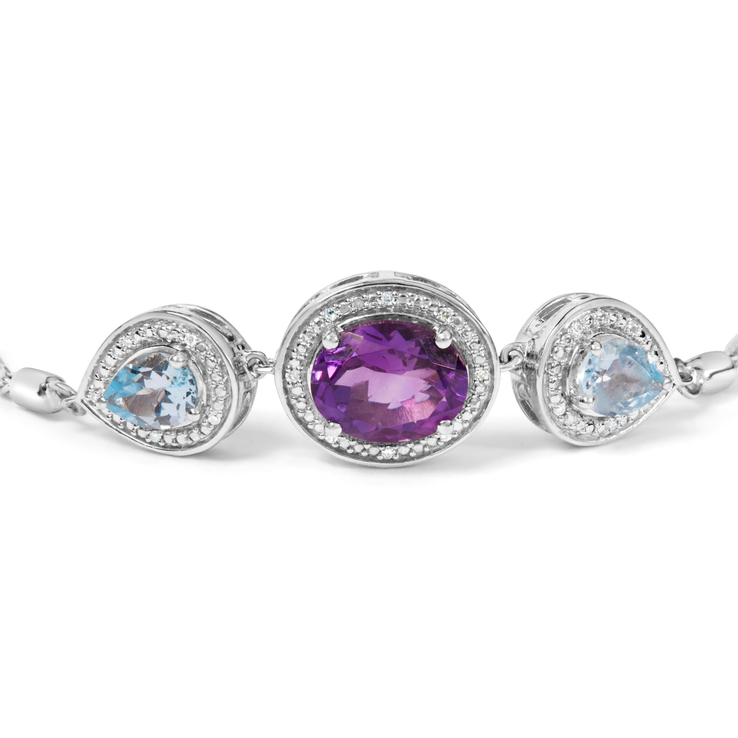 .925 Sterling Silver Amethyst & Blue Topaz Lariat Bolo Bracelet
