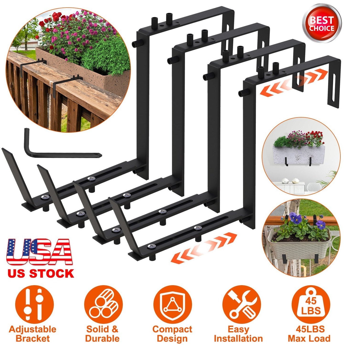 4 Soportes Ajustables para Cajas de Plantas para Exhibición en Ventanas