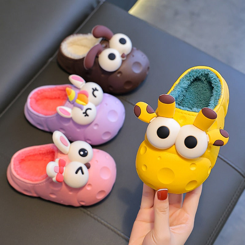 Autumn and winter baby cotton slippers for boys and girls, warm and plush bag with cotton cover and waterproof large, medium, and small children cotton slippers - Korvel