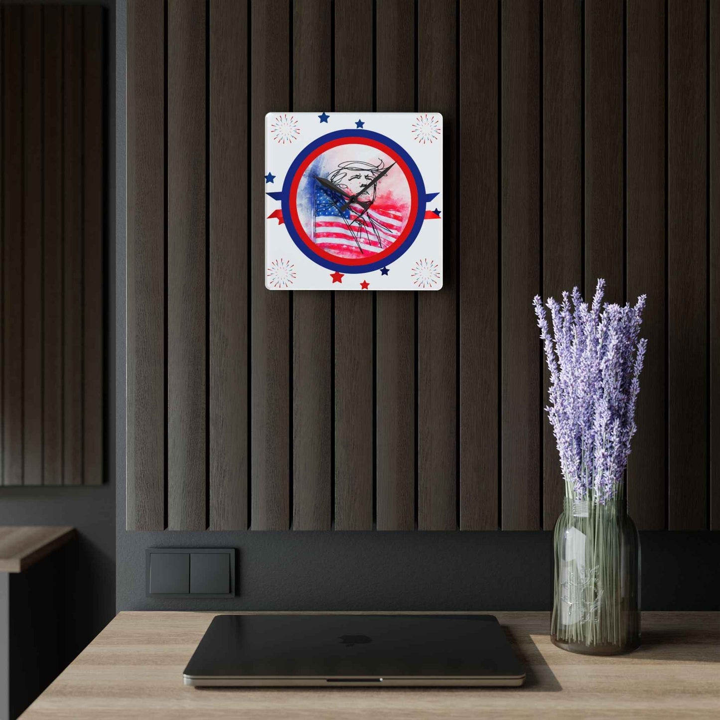 Patriotic Sketch Portrait Acrylic Wall Clock