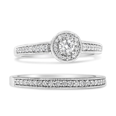Bague de fiançailles en or argent 925 avec halo de diamants de 1/2 ct