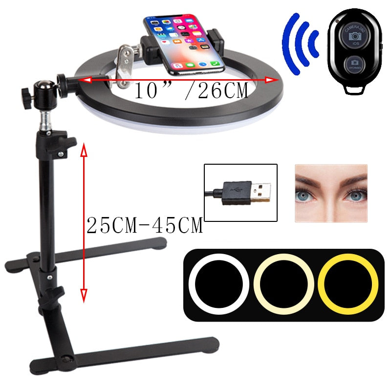 Anneau de lumière vidéo premium 26CM avec trépied