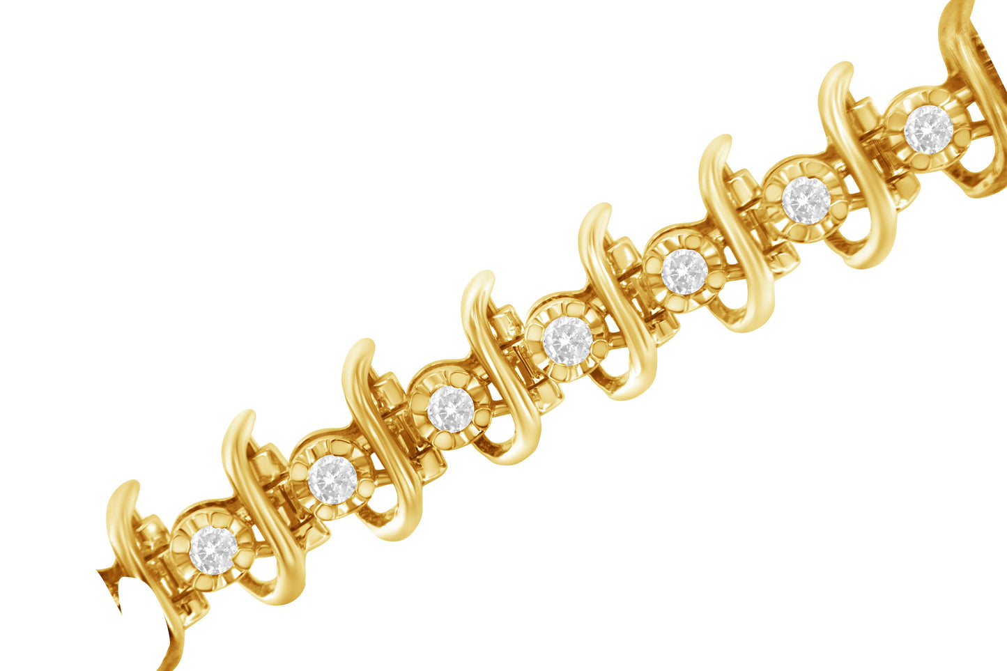 Bracelet en lien en argent sterling plaqué or jaune 10KT avec diamants - 7,5"