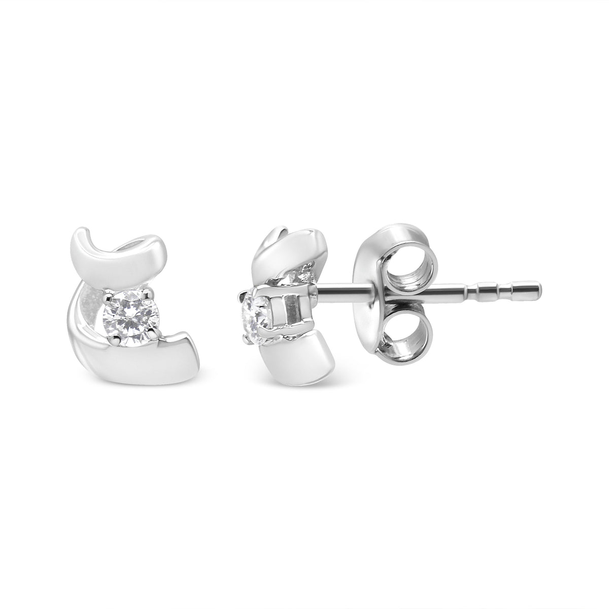 Pendientes de Stud de Diamantes en Espiral de Oro Blanco de 10K