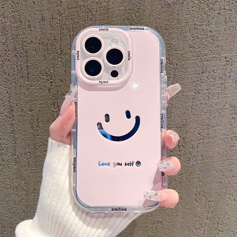 Mirror cream case suitable for Apple 16 Promax phone case with painted smiling face on iPhone 14/13 - Korvel