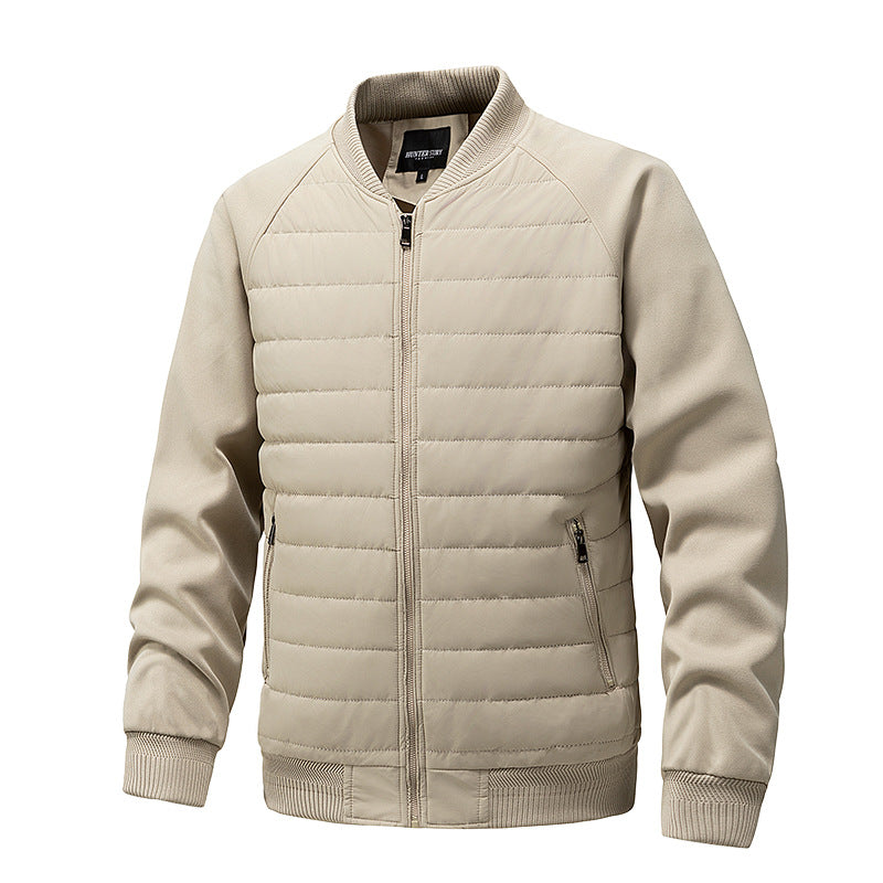 Color-Blocked Cotton-Padded Bomber Jacket for Men