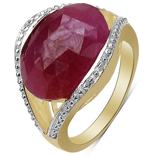 14K Yellow Gold Plated Pink Sapphire & White Diamond Ring