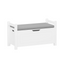 A white rubber wood children's toy box with soft cushioned seats, stools, flip covers, and safety hinges for toy storage - Korvel