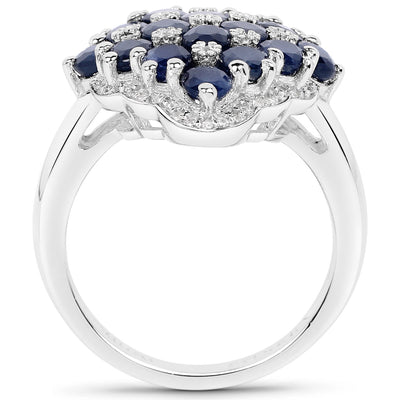 Bague en Argent Sterling avec Saphir Bleu de 3,48 Carats et Zircon Blanc