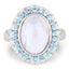 7.21 Carat Genuine White Rainbow Moonstone & Swiss Blue Topaz Ring