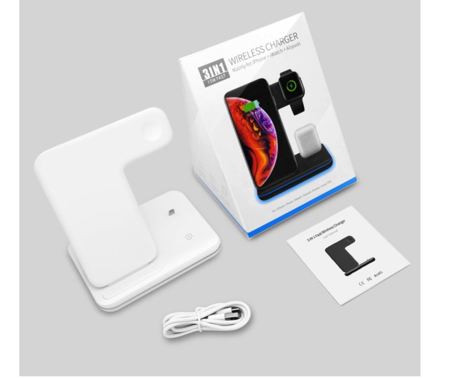 Support de charge sans fil 3-en-1 pour mobile, montre et écouteurs