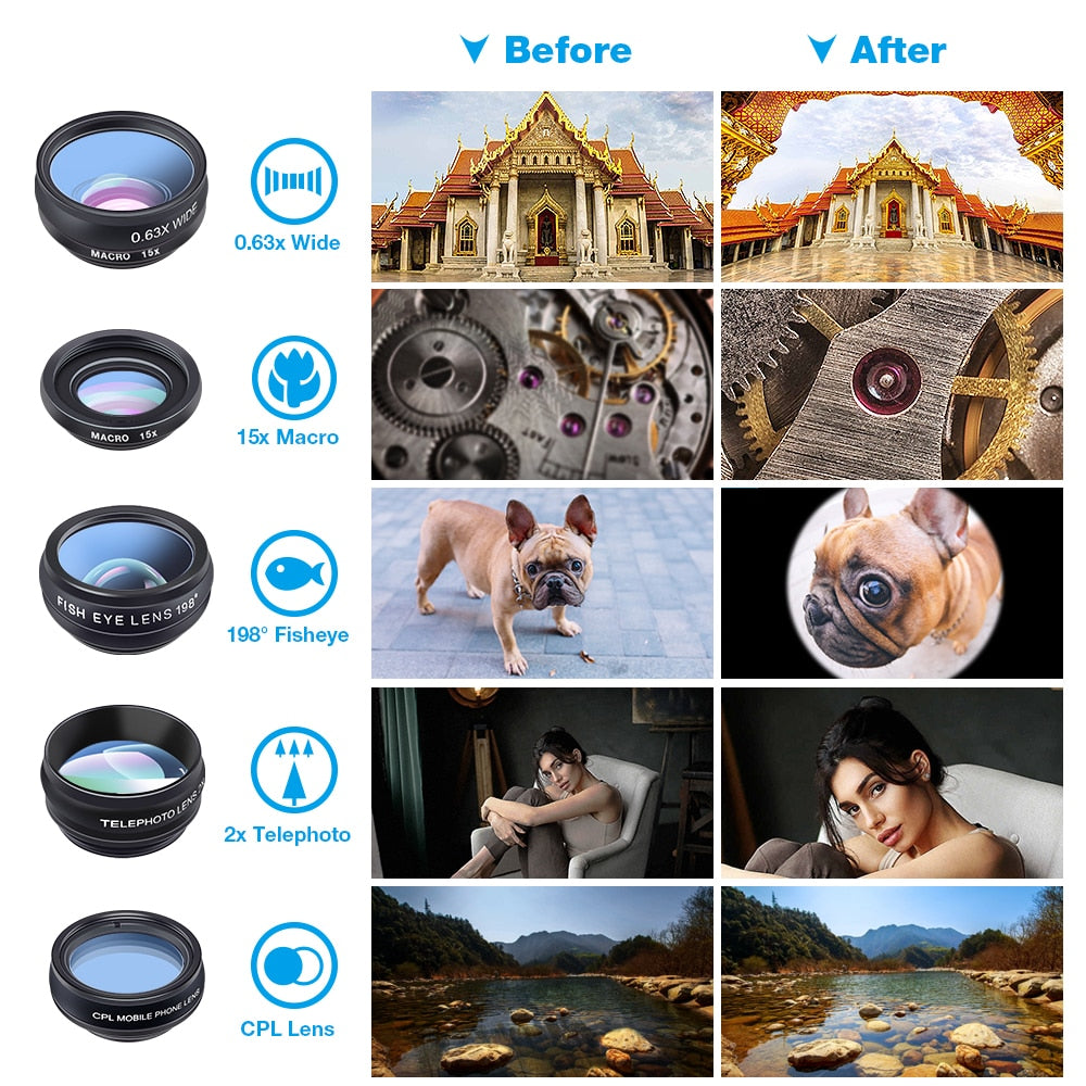 Kit de lentilles universelles APEXEL 10-en-1 pour téléphone