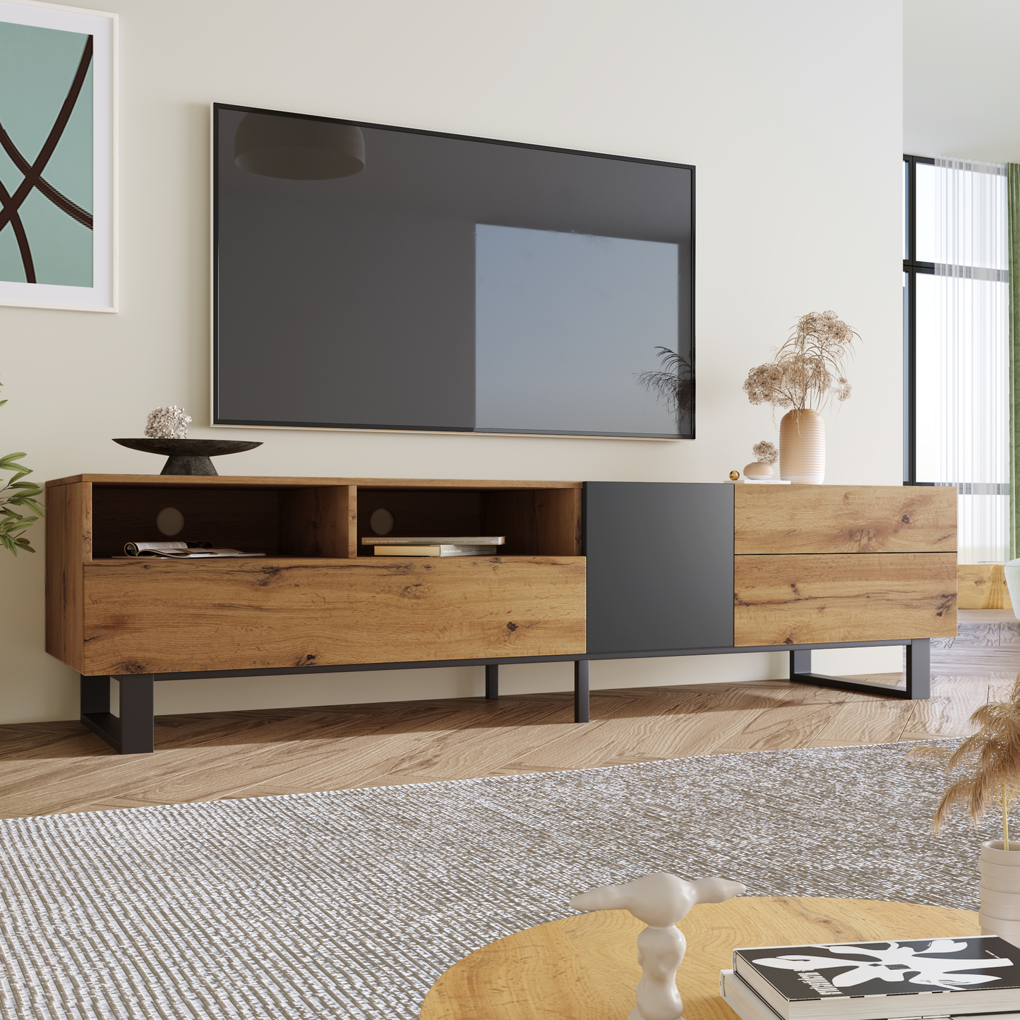 Modern TV Stand for 80'' TV with Double Storage Space - Korvel