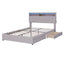Queen Size Upholstered Platform Bed with Storage Headboard  LED  USB Charging and 2 Drawers  Beige - Korvel