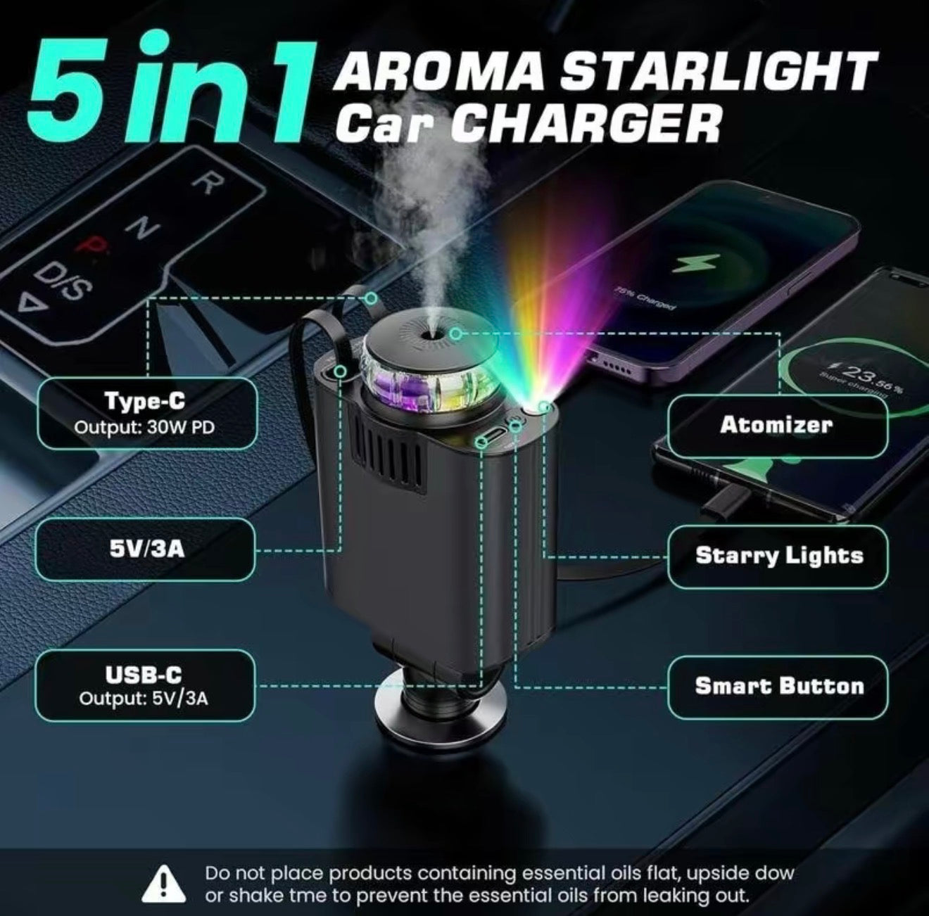 Cargador de Coche StellarDrive - Carga Rápida y Iluminación Ambiental