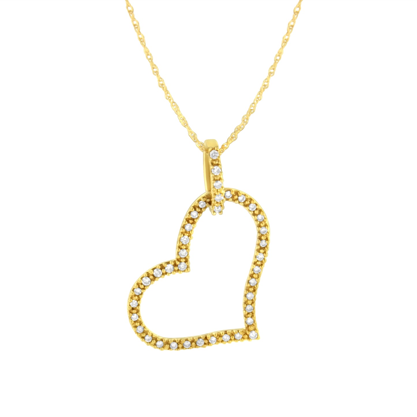 Collier Pendentif Cœur Ouvert en Diamant en Or Jaune 10K