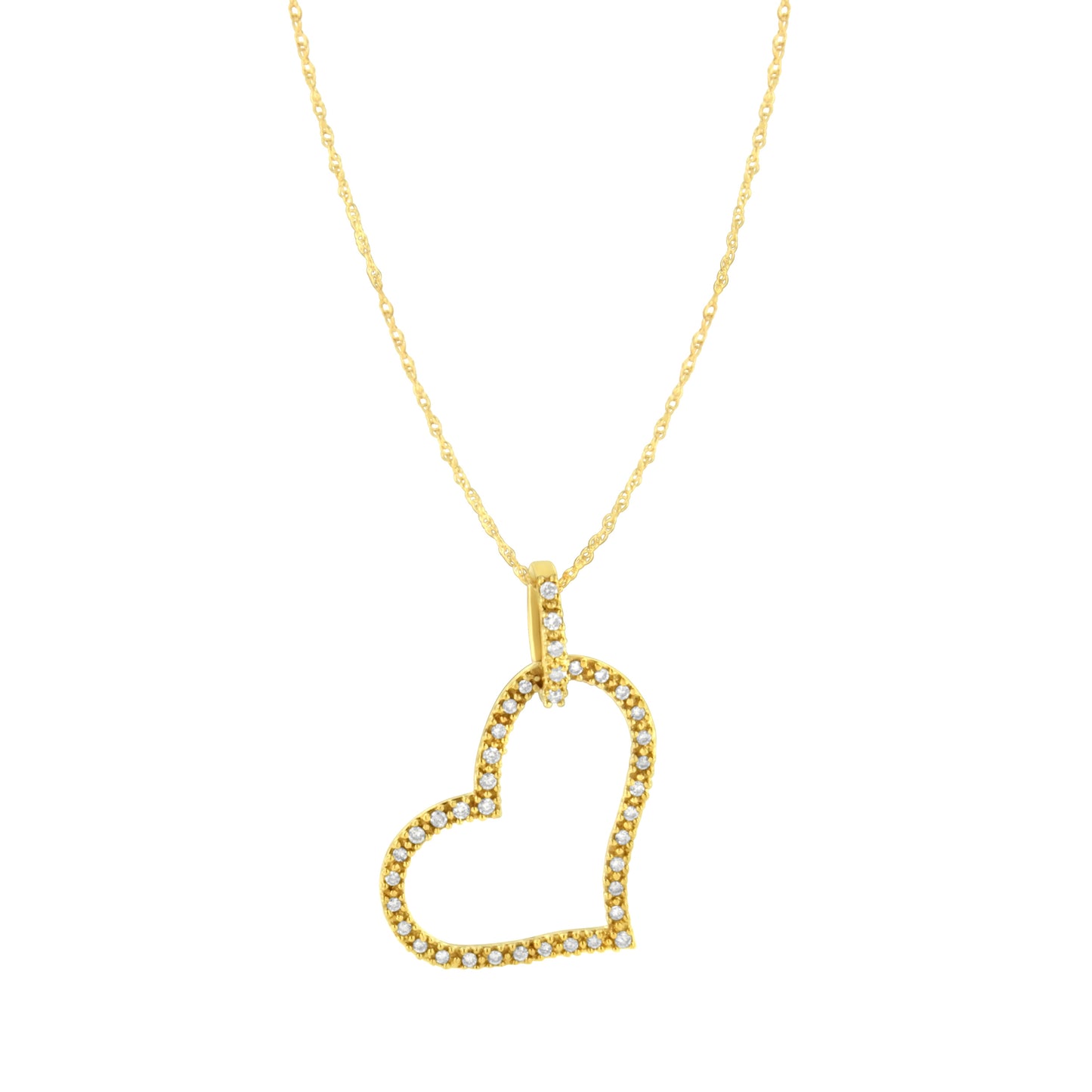 Collier Pendentif Cœur Ouvert en Diamant en Or Jaune 10K