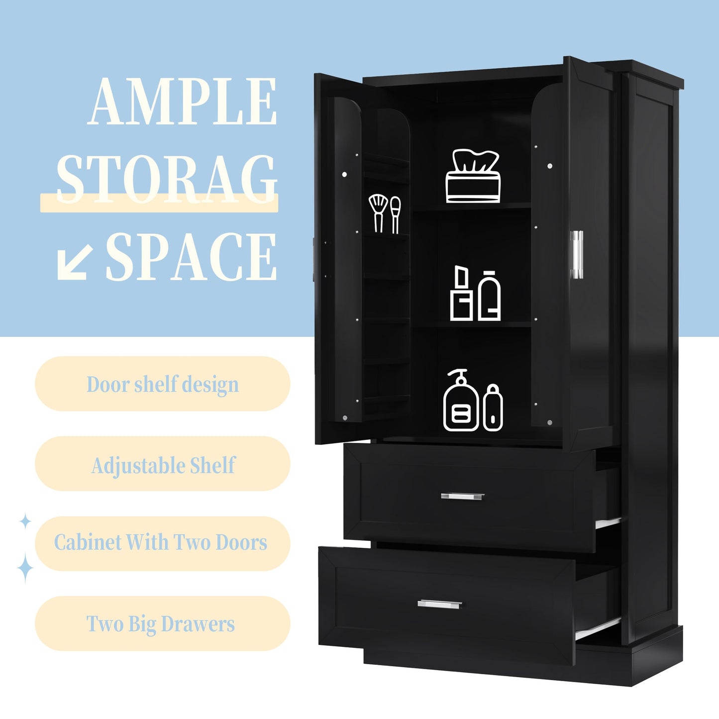 Elegant Tall Bathroom Storage Cabinet with Adjustable Shelf