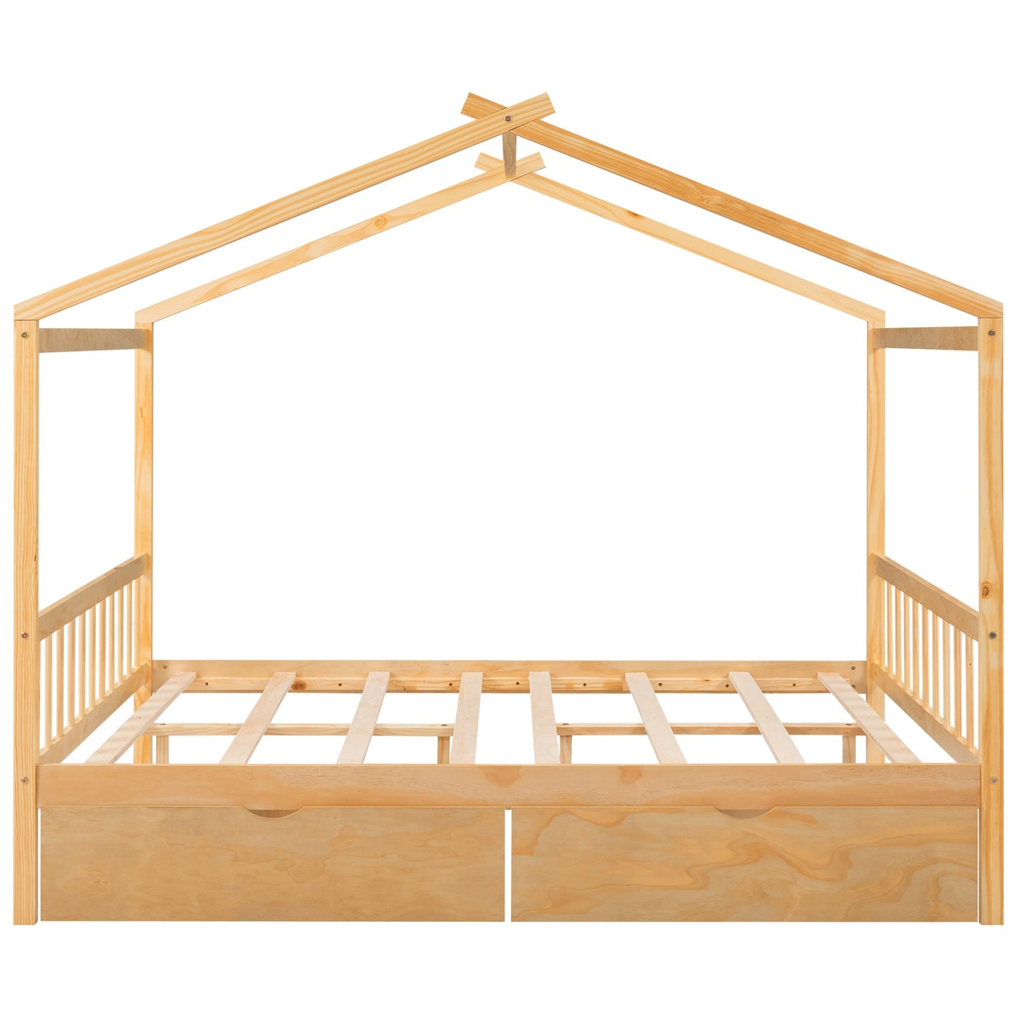 Full Size House Platform Bed with Storage Drawers and Roof Design