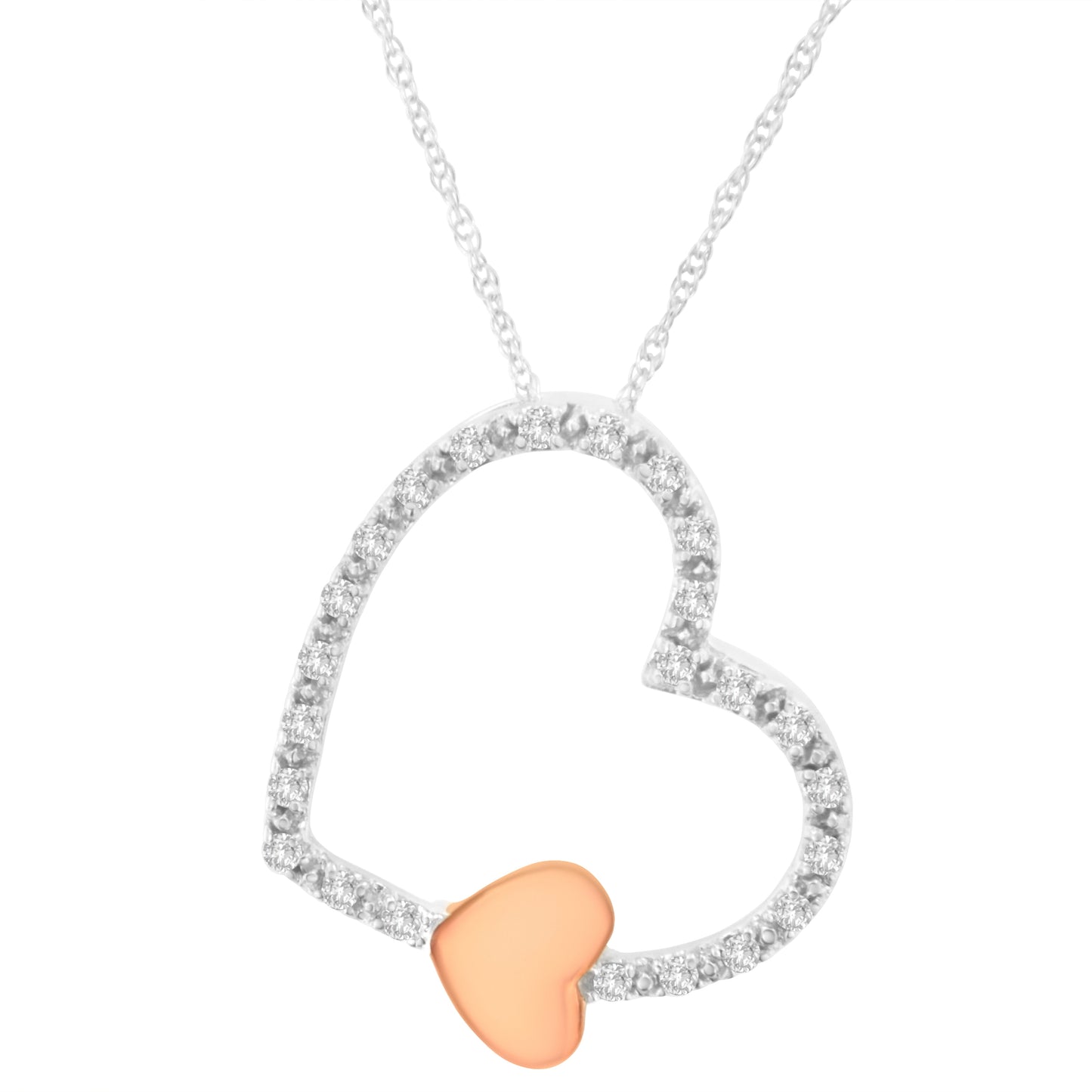 10KT Two Tone Gold Diamond Floating Heart Pendant Necklace