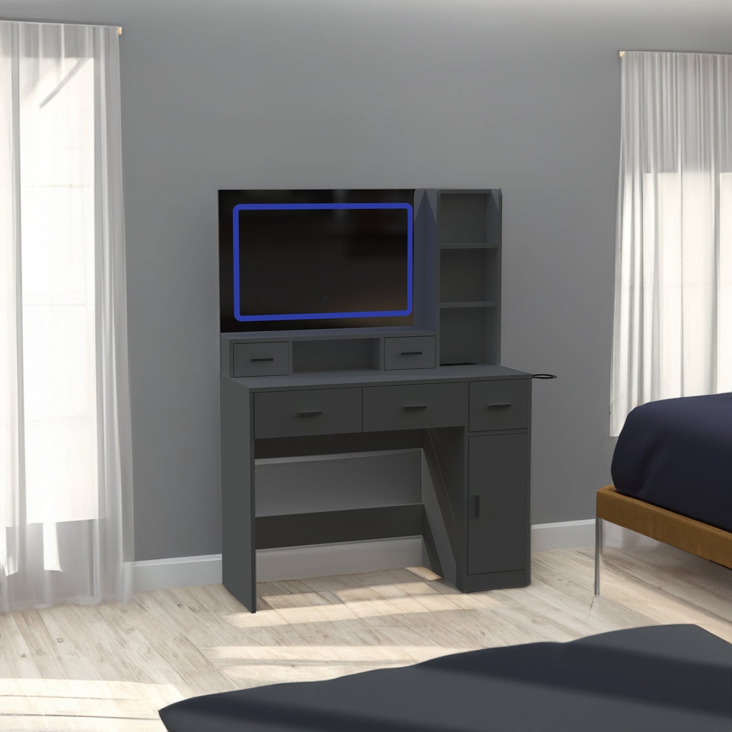 Smart mirror dressing table with drawers and storage cabinets - Korvel