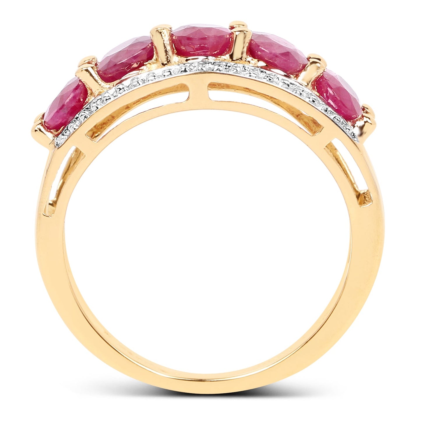 Anillo de Compromiso de Rubí y Plata de Ley Baño de Oro de 14K