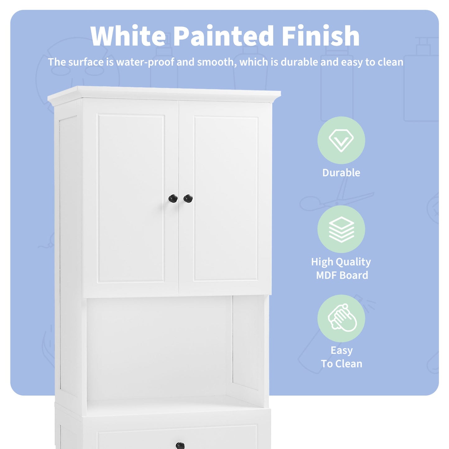 Elegant Tall Bathroom Cabinet with Ample Storage Space