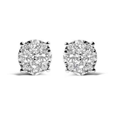 14K White Gold Lab Grown Diamond Cluster Stud Earrings