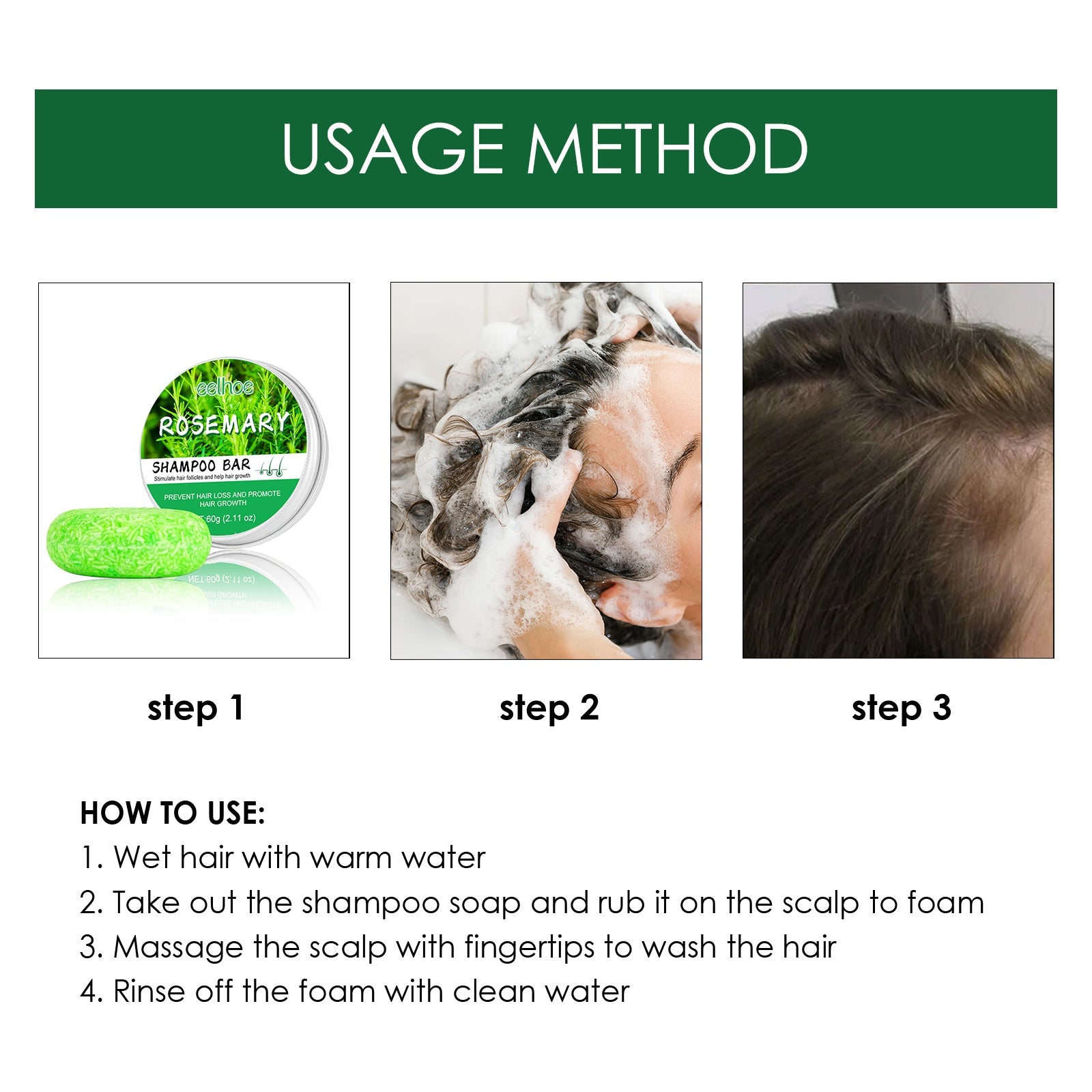 Rosemary Dense Hair Shampoo Soap To Remove Dandruff, Nourish Hair, Moisten Hair, Nourish Scalp And Improve Frizz - Korvel