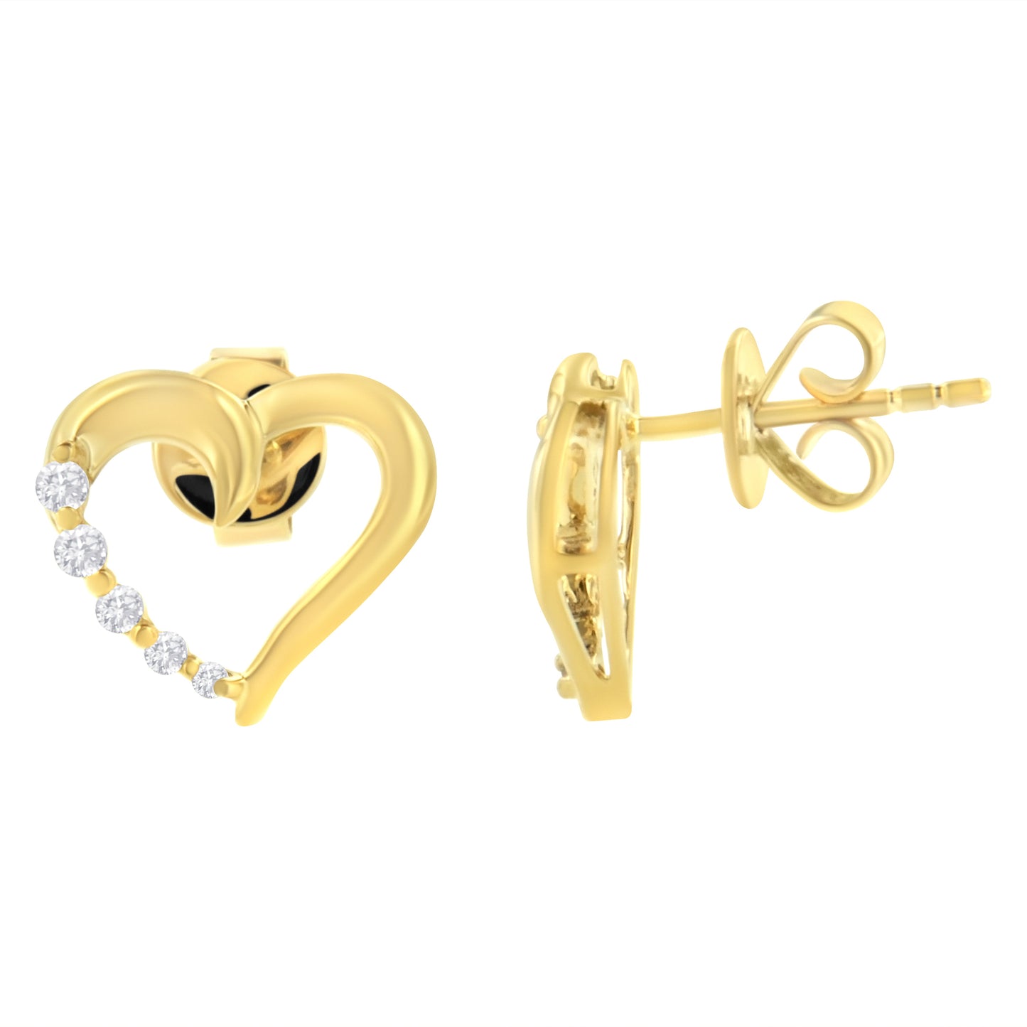 14K Yellow Gold Diamond Journey Heart Hoop Earrings