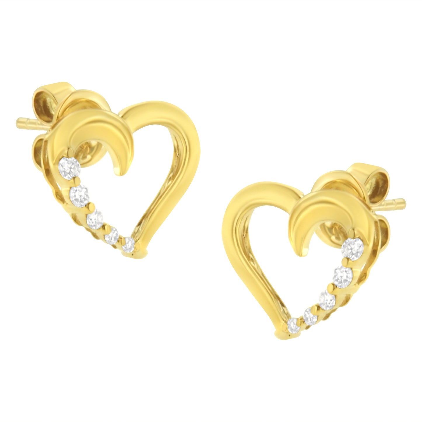 14K Yellow Gold Diamond Journey Heart Hoop Earrings