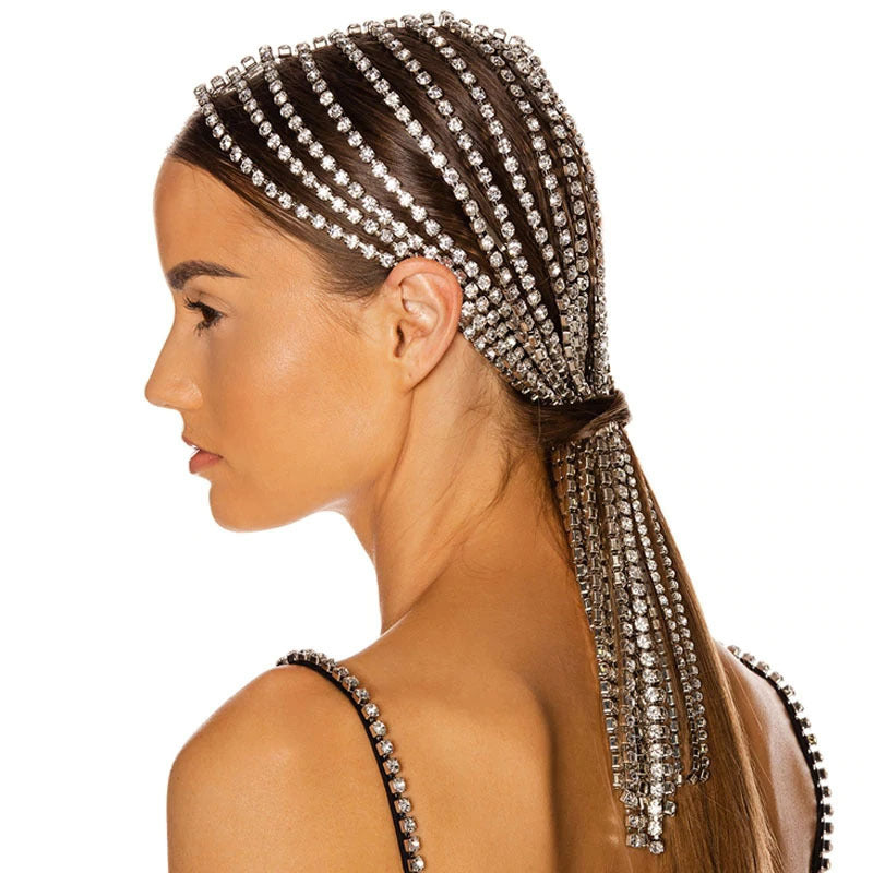 Rhinestone Long Tassel Headpiece - Exaggerated Personality Headband