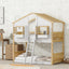 Twin over Twin House Bunk Bed with Roof , Window, Window Box, Door , with Safety Guardrails and Ladder, Natural/White - Korvel