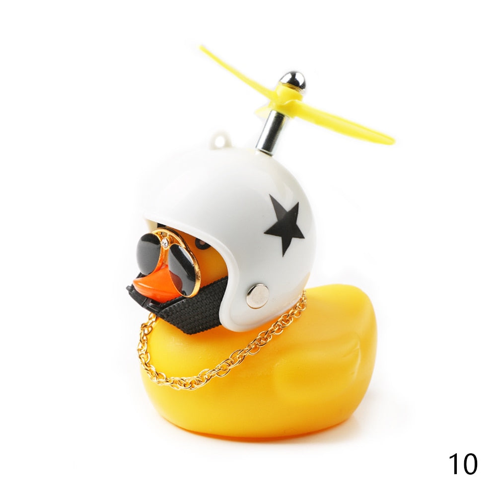 Car Duck with Helmet Broken Wind Small Yellow Duck Road Bike Motor Helmet Riding Cycling Car Accessories Decor Without Lights - Korvel