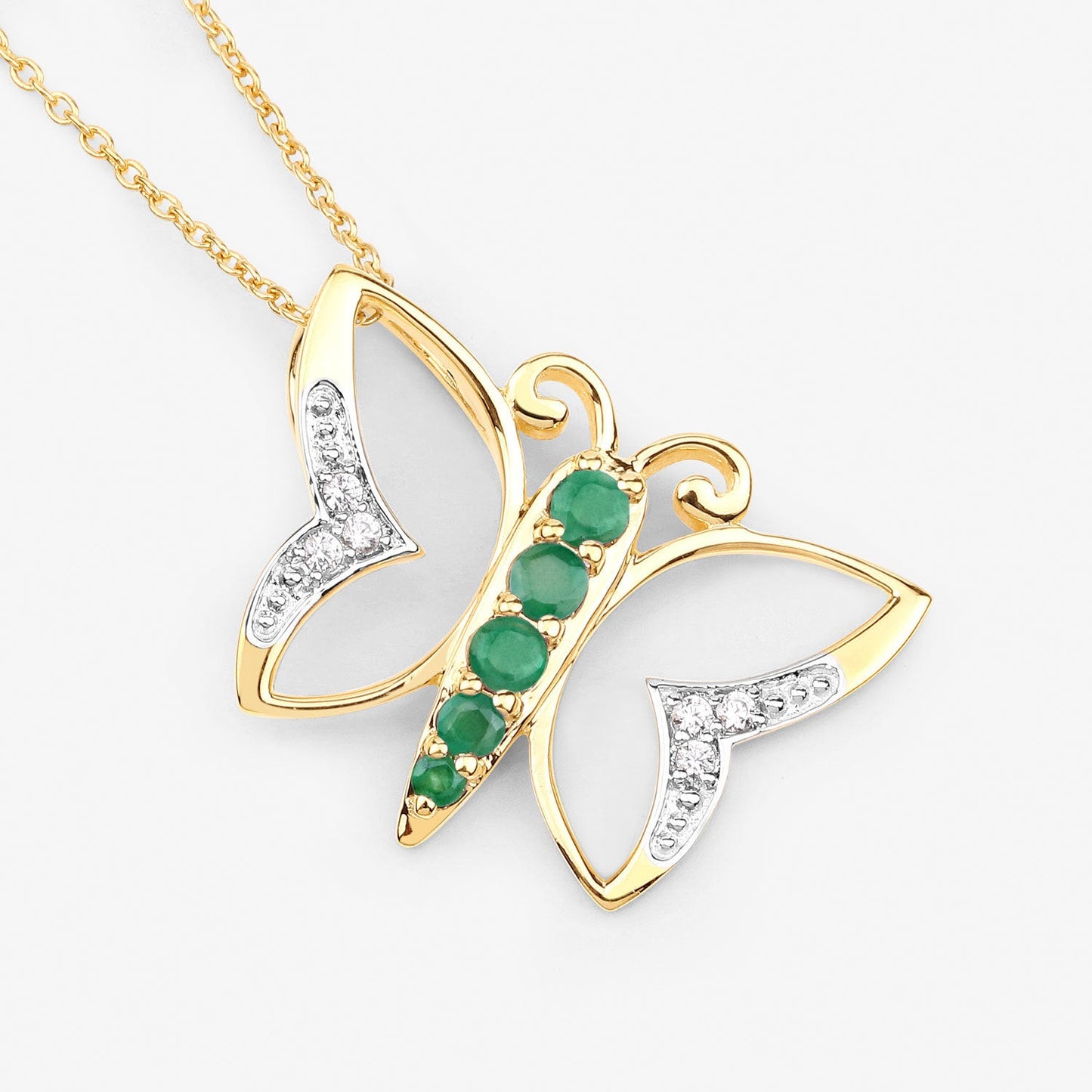0.51 Carat Emerald and White Zircon Necklace in Sterling Silver