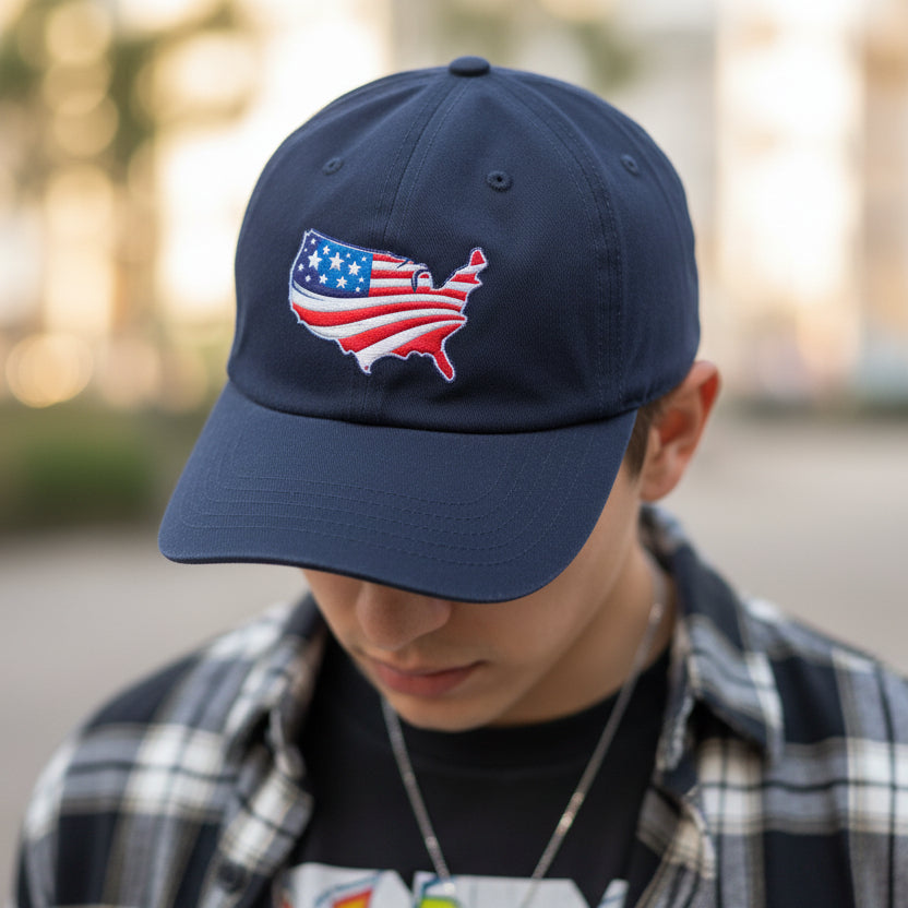 USA Map Embroidered Baseball Cap – Classic Patriotic Style