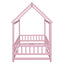 Twin Size Floor Wooden Bed with House Roof Frame, Fence Guardrails,Pink - Korvel