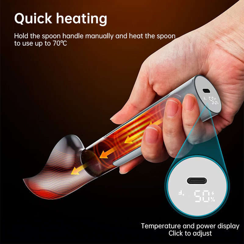 Rechargeable Heated Scoop: Adjustable Temp, Rapid Heat for Ice Cream & More - Korvel