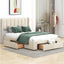 Full Size Upholstered Platform Bed with One Large Drawer in the Footboard and Drawer on Each Side Beige - Korvel