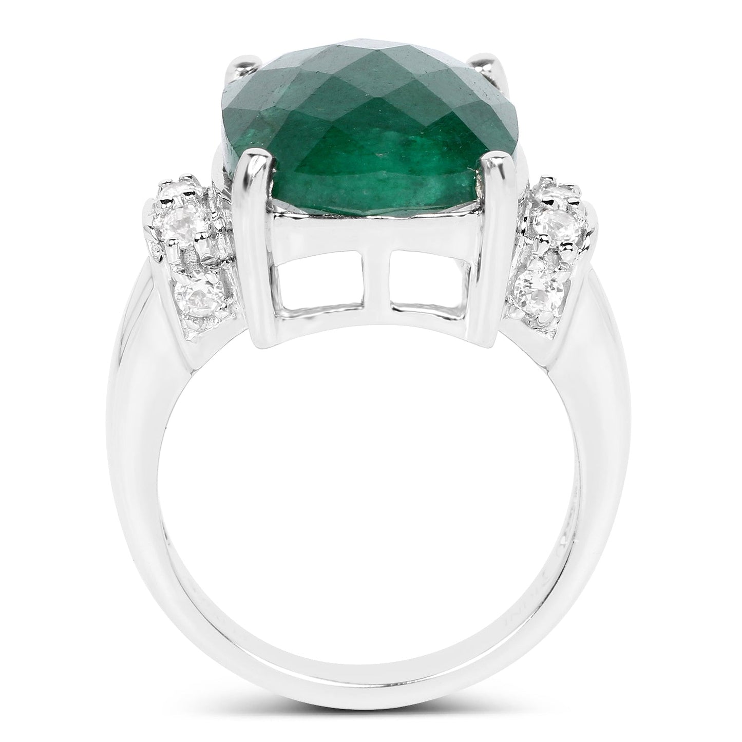 Bague en argent sterling avec émeraude teinte de 8,50 carats et topaze blanche