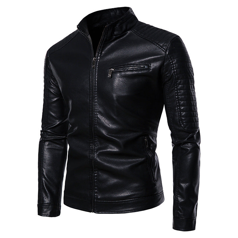 Men's Slim Fit PU Leather Bomber Jacket