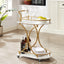 Double decker bar cart, mobile bar service cart, kitchen industrial style wine cart, beverage cart with wine rack and glass rack - Korvel