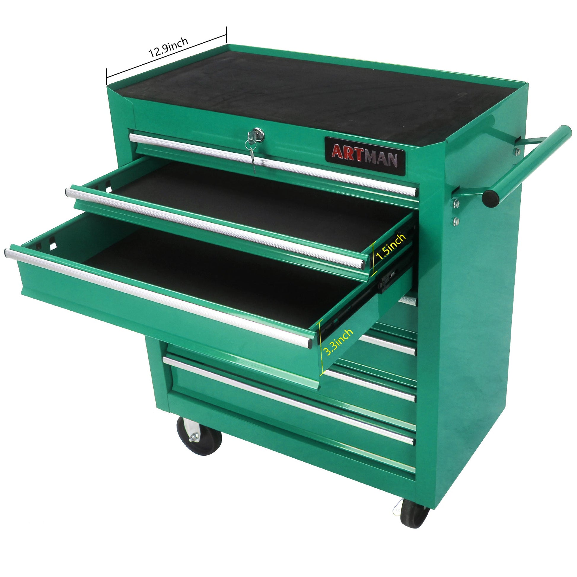 7 DRAWERS MULTIFUNCTIONAL TOOL CART WITH WHEELS-GREEN - Korvel