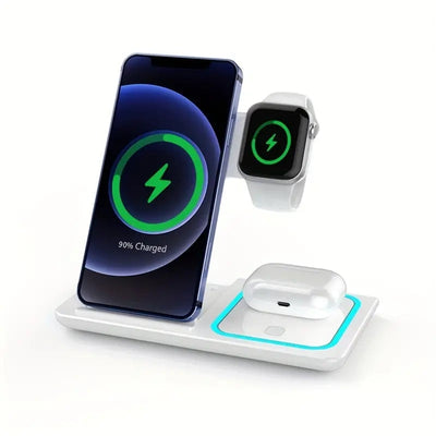3 In 1 Wireless Charger Stand Pad For IPhone 14 13 12 11 X iWatch 8 7 Airpods Foldable 15W Phone Fast Charging Dock Station - Korvel