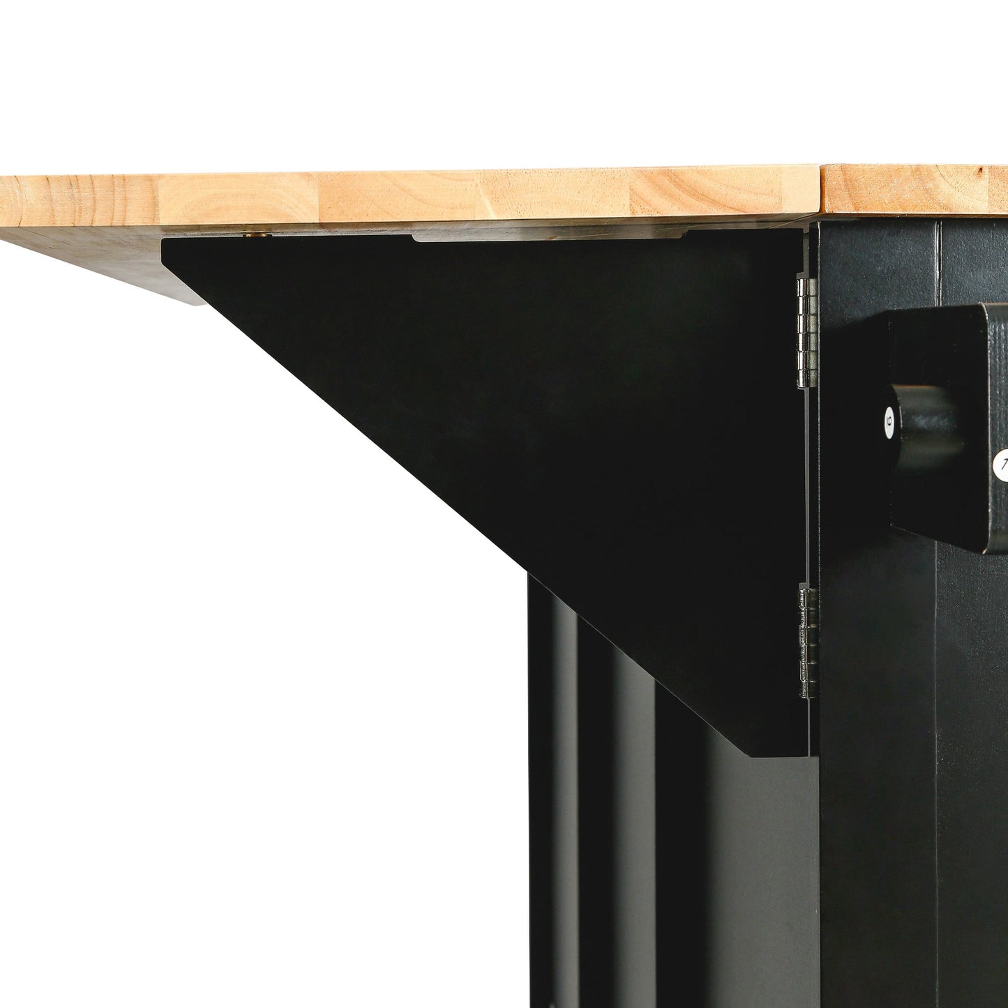 Kitchen trolley with rubber wood leaf countertop, 5-wheel kitchen island, storage cabinet and 3 dining drawers, black - Korvel