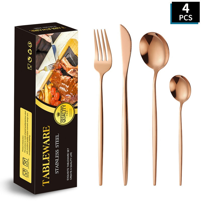 Portuguese Stainless Steel Knife Fork Spoon Golden Steak Knife Fork Set Four-Piece Tableware Set - Korvel