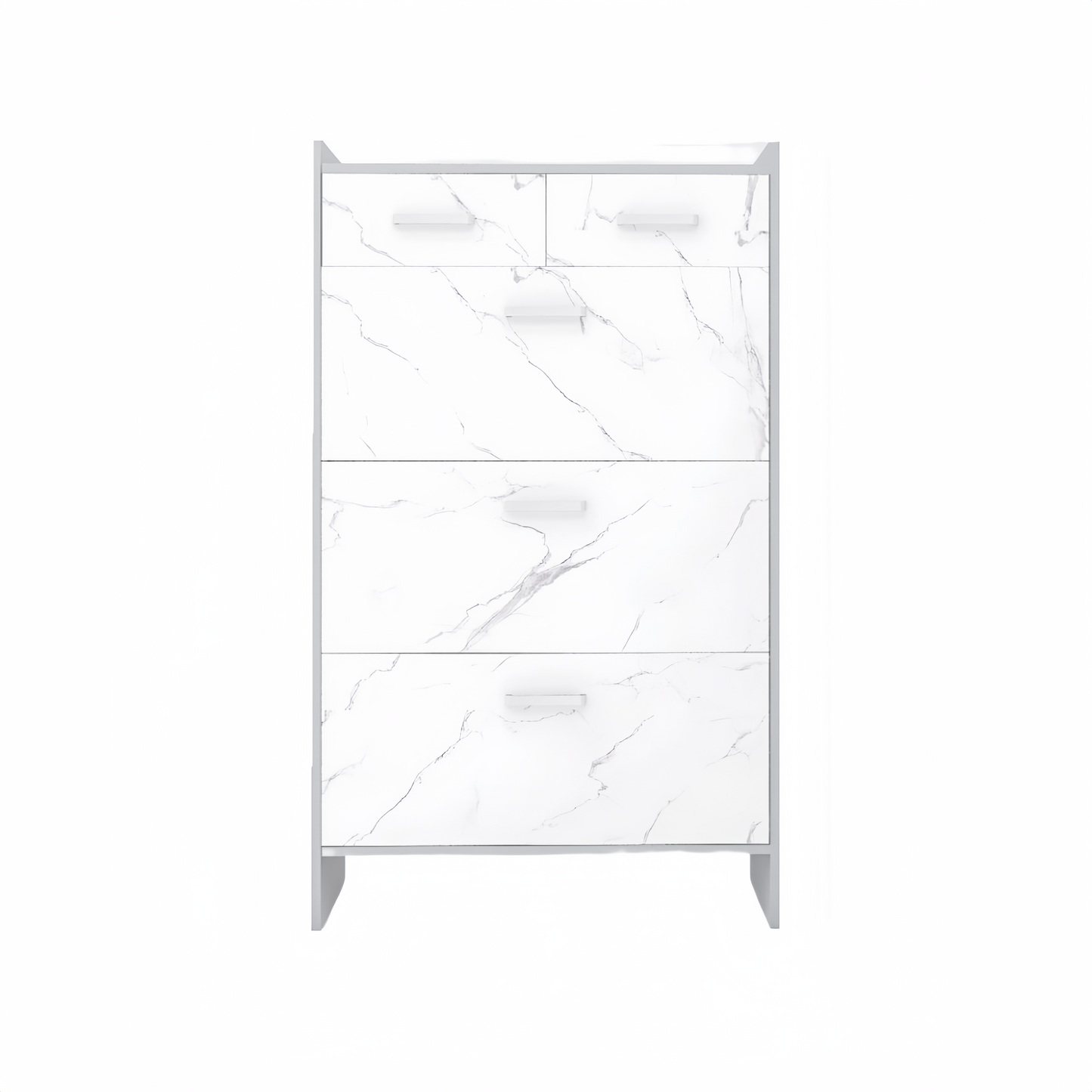 High Glossy Marble Color Shoe Rack with 3 Doors and 2 Drawers