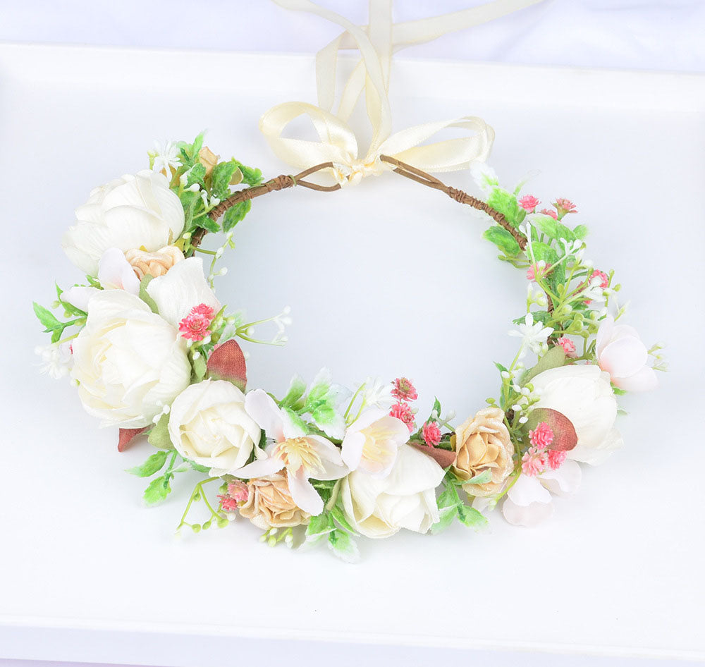 Korean style flower garland headwear, orchid flower crown, fashion show, dance party, headwear, vacation, countryside props, hea - Korvel